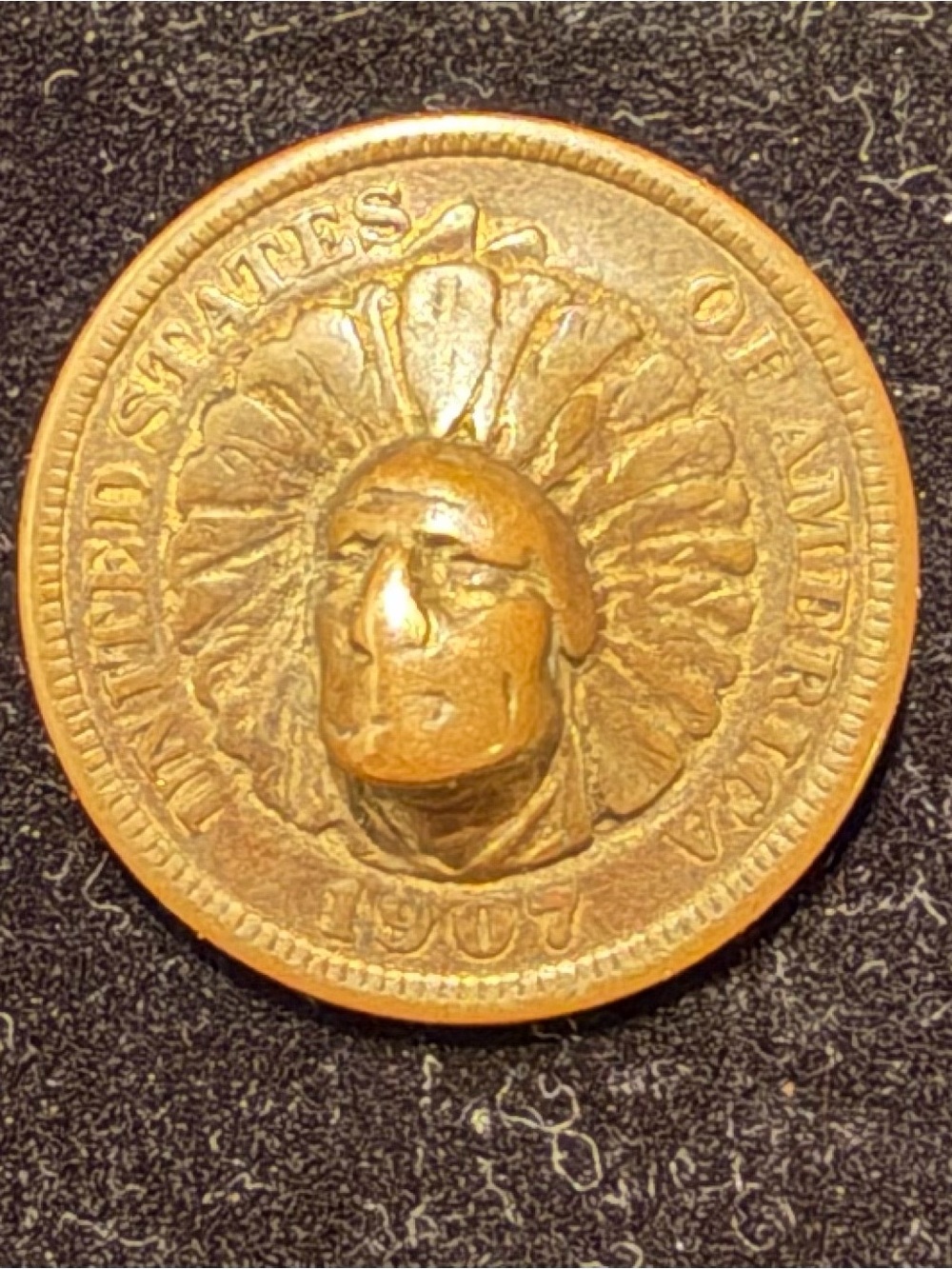 Antique 1907 Indian Head Penny Pop Out Pin 1904 Patent Brooch